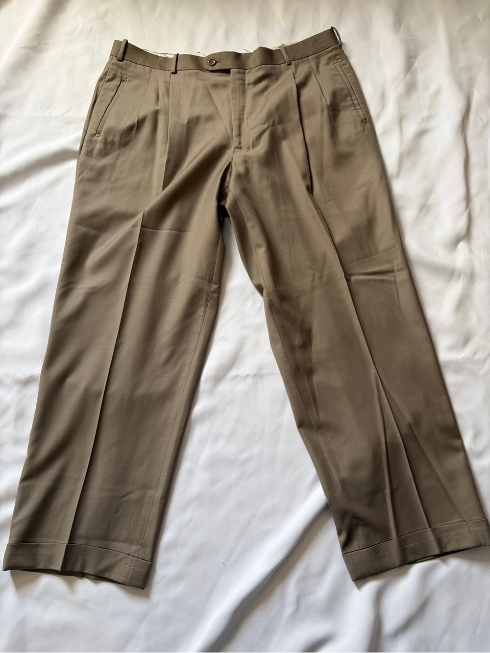 Mens Pleated Chinos in Tan